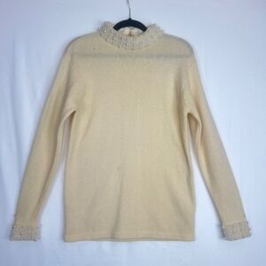 Vintage Cache Pearl Embellished Mock Neck Sweater - Ladies M